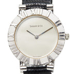 Tiffany & Co Atlas Watch Silver Black Leather