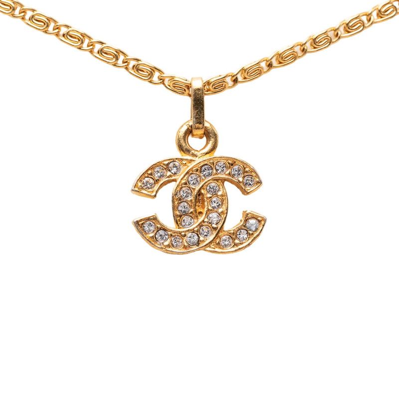 Chanel CC Logo Pendant Gold Rhinestone Plated
