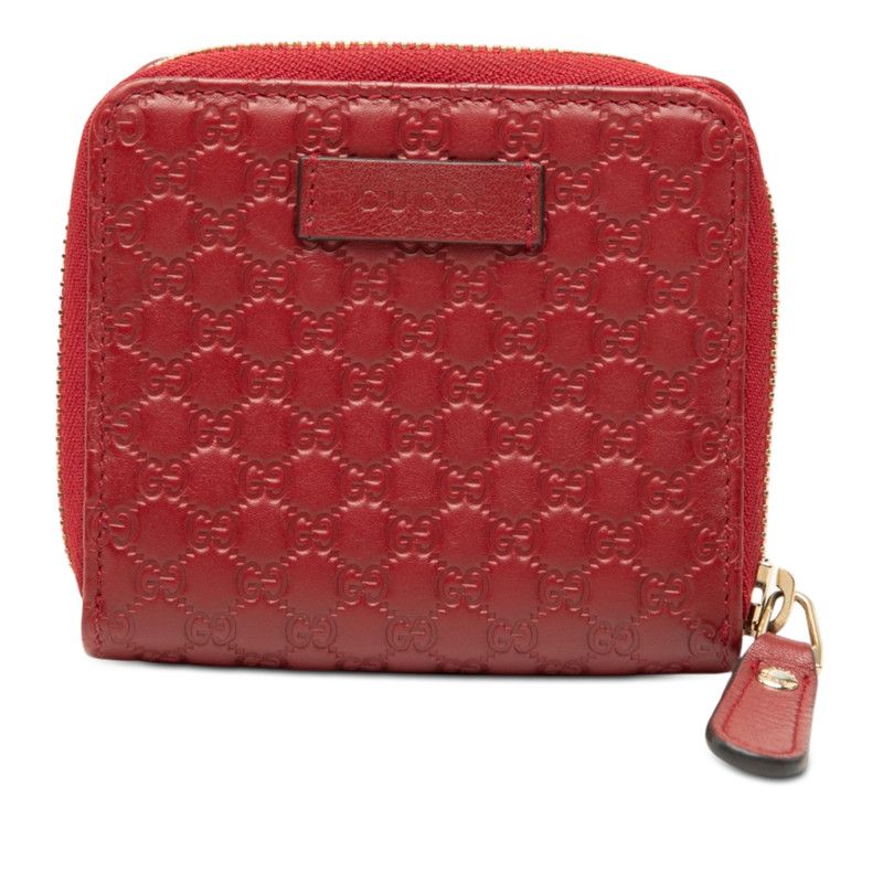 Gucci Micro Guccissima Bifold Wallet Compact Hook Red Leather