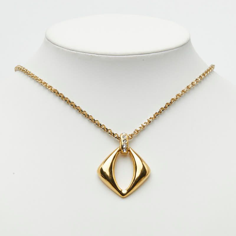 Saint Laurent Chain Square Pendant Gold Plated Rhinestone — view 7