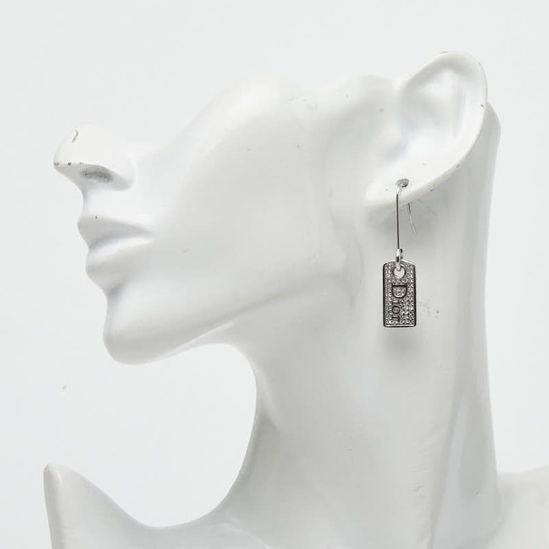 Dior Logo Plate Swing Earrings Silver Metal Rhinestone — view 4