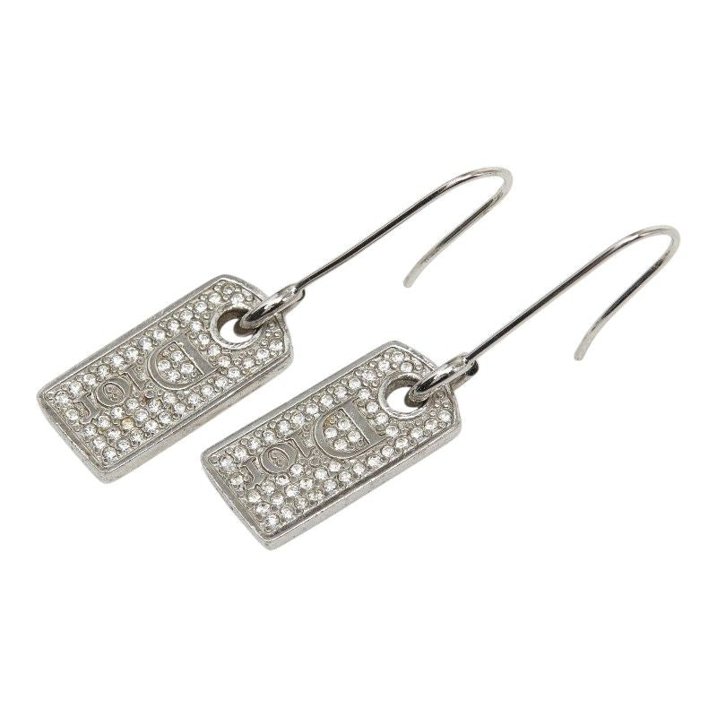 Dior Logo Plate Swing Earrings Silver Metal Rhinestone — view 2