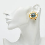 Chanel CC Logo Vintage Round Earrings Gold Blue Plated Turquoise — view 5