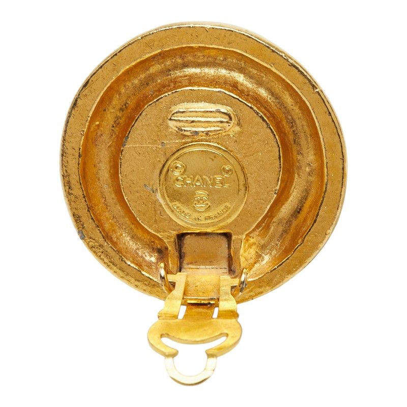 Chanel CC Logo Vintage Round Earrings Gold Blue Plated Turquoise — view 4