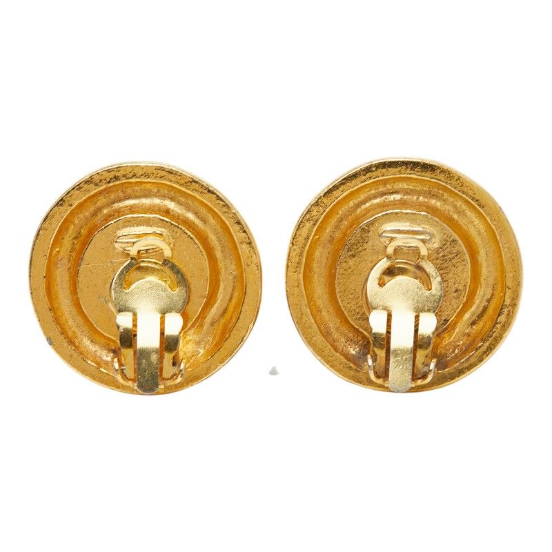 Chanel CC Logo Vintage Round Earrings Gold Blue Plated Turquoise — view 3