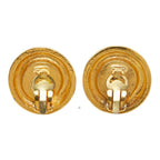 Chanel CC Logo Vintage Round Earrings Gold Blue Plated Turquoise — view 3