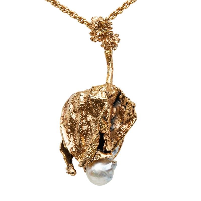 Dior Leaf Motif Chain Pendant Gold Plated Faux Pearl — view 2