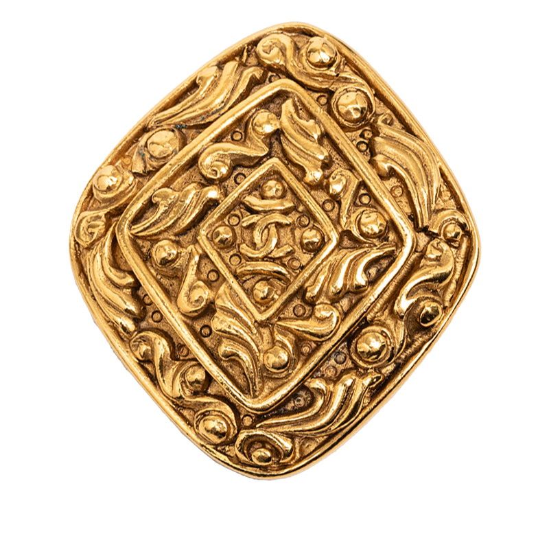 Chanel CC Logo Arabesque Diamond Brooch Gold Plated