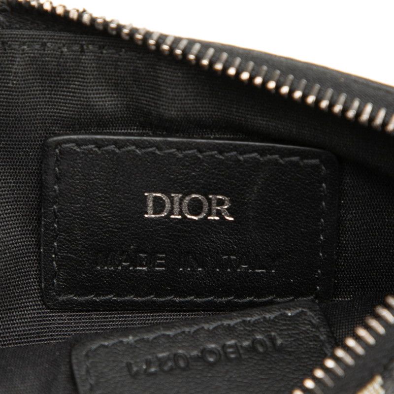 Dior Oblique Zip Card Holder Coin Case Fragment Beige Navy Jacquard — view 5