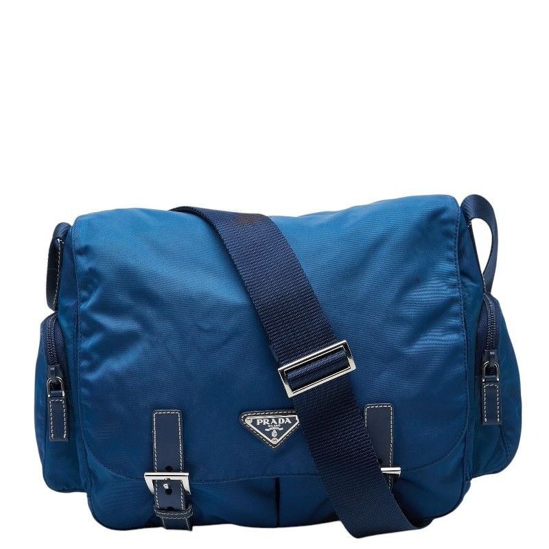 Prada Tessuto Crossbody Shoulder Bag Messenger Blue Nylon Leather — view 2