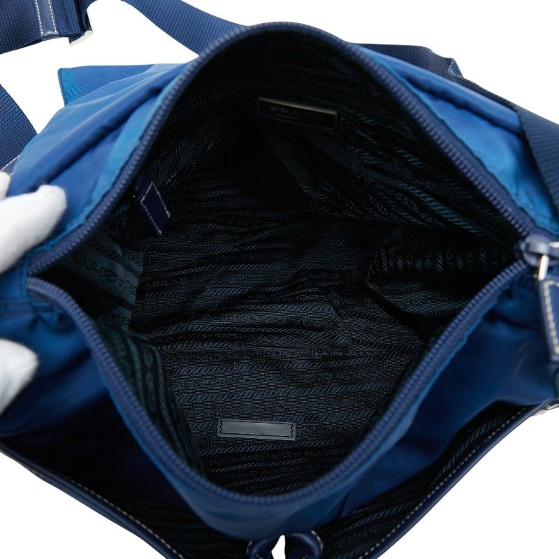 Prada Tessuto Crossbody Shoulder Bag Messenger Blue Nylon Leather — view 9