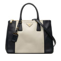 Prada Galleria 2-Way Shoulder Bag Navy Ivory Beige Saffiano Leather