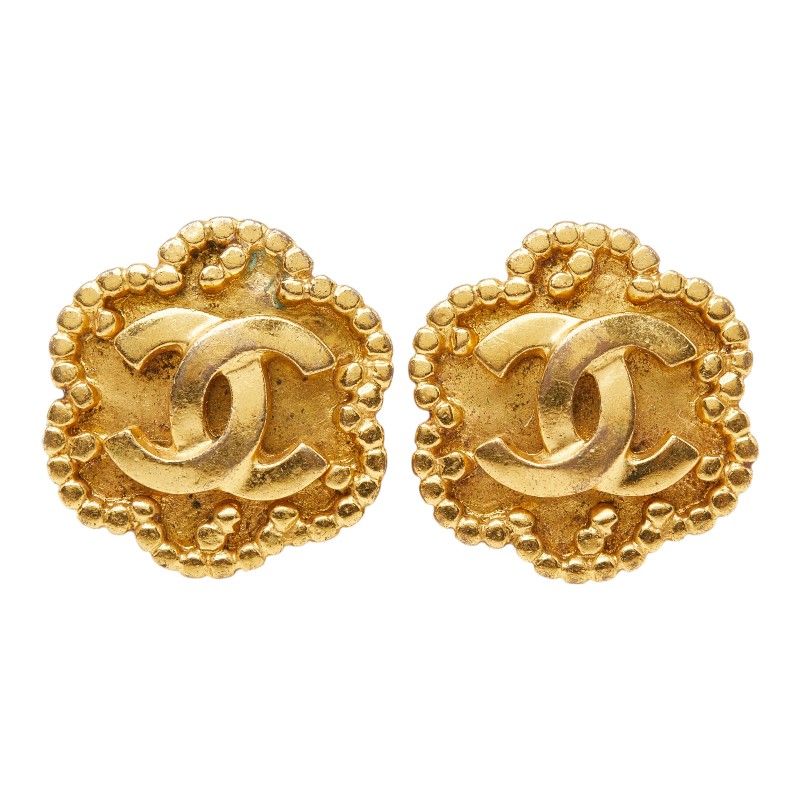 Chanel CC Logo Flower Motif Vintage Earrings Gold Plated — view 2