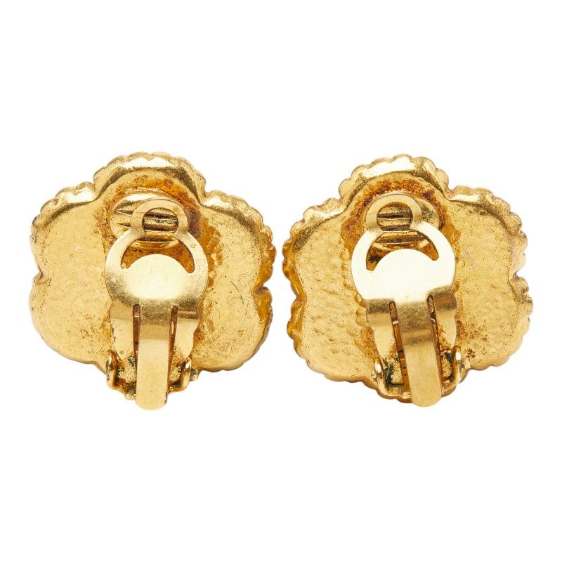 Chanel CC Logo Flower Motif Vintage Earrings Gold Plated — view 3