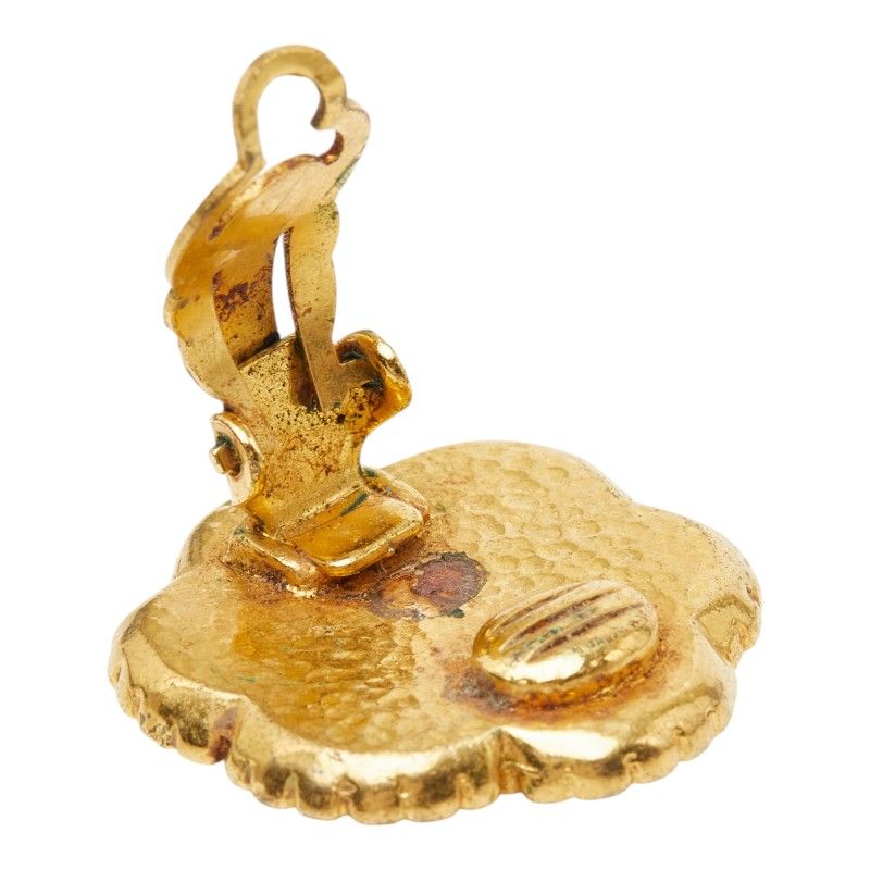 Chanel CC Logo Flower Motif Vintage Earrings Gold Plated — view 4