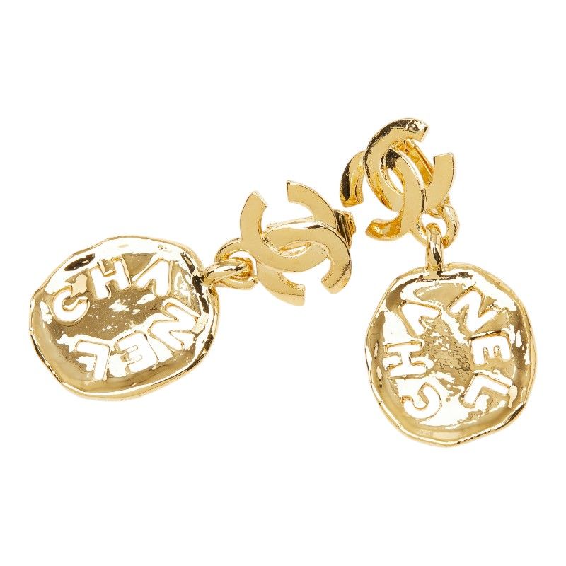 Chanel CC Logo Vintage Earrings Gold Plated