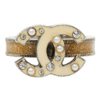 Chanel CC Logo Ring Silver White Faux Pearl Rhinestone Metal