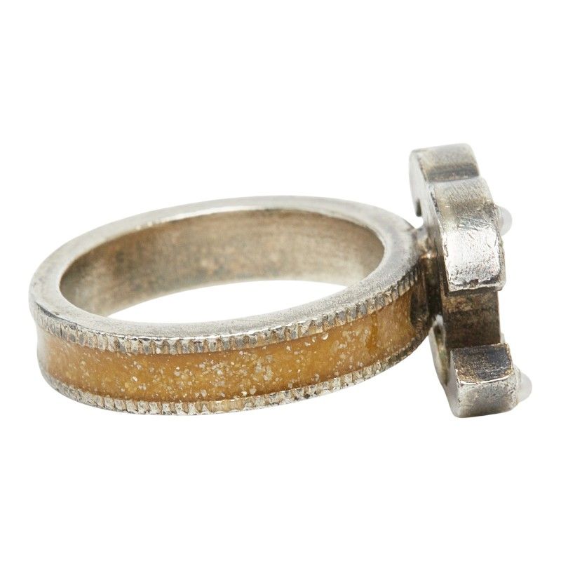 Chanel CC Logo Ring Silver White Faux Pearl Rhinestone Metal — view 4