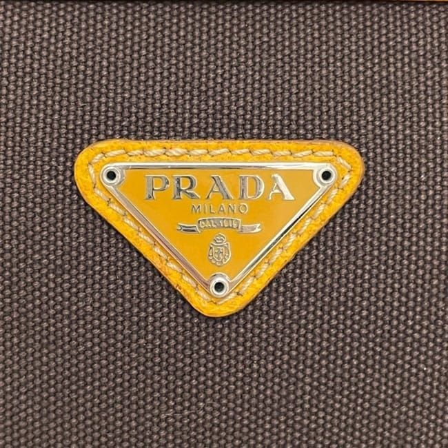 Prada Pouch Second Brown Orange Canvas Leather 113 Fastener — view 7
