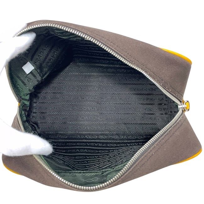 Prada Pouch Second Brown Orange Canvas Leather 113 Fastener — view 3
