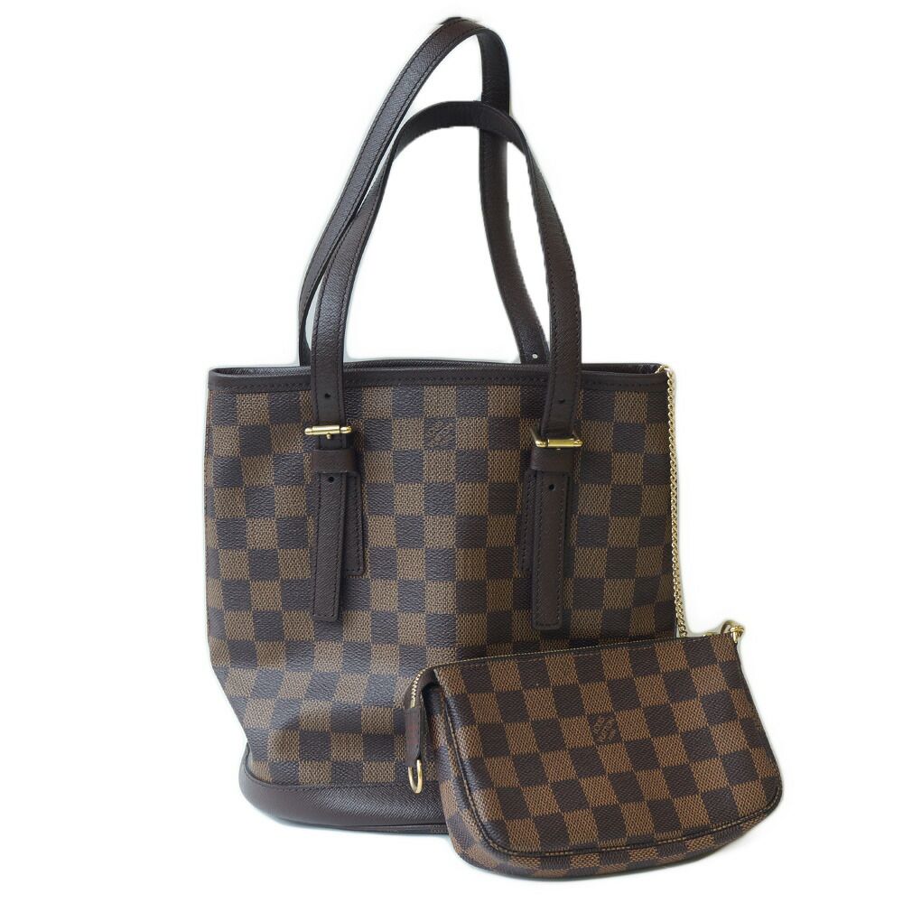 Louis Vuitton Damier Handbag Brown Red Gold Pouch