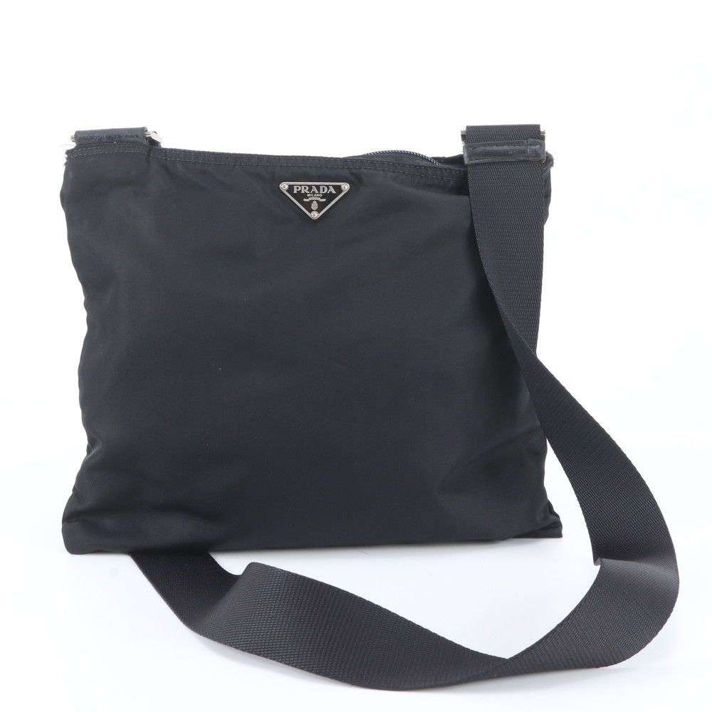 Prada Tessuto Nylon Triangle Logo Leather Shoulder Bag Crossbody Messenger