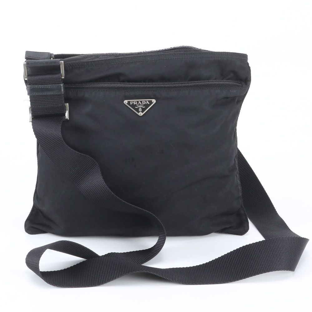 Prada Tessuto Nylon Triangle Logo Leather Shoulder Bag Crossbody Messenger