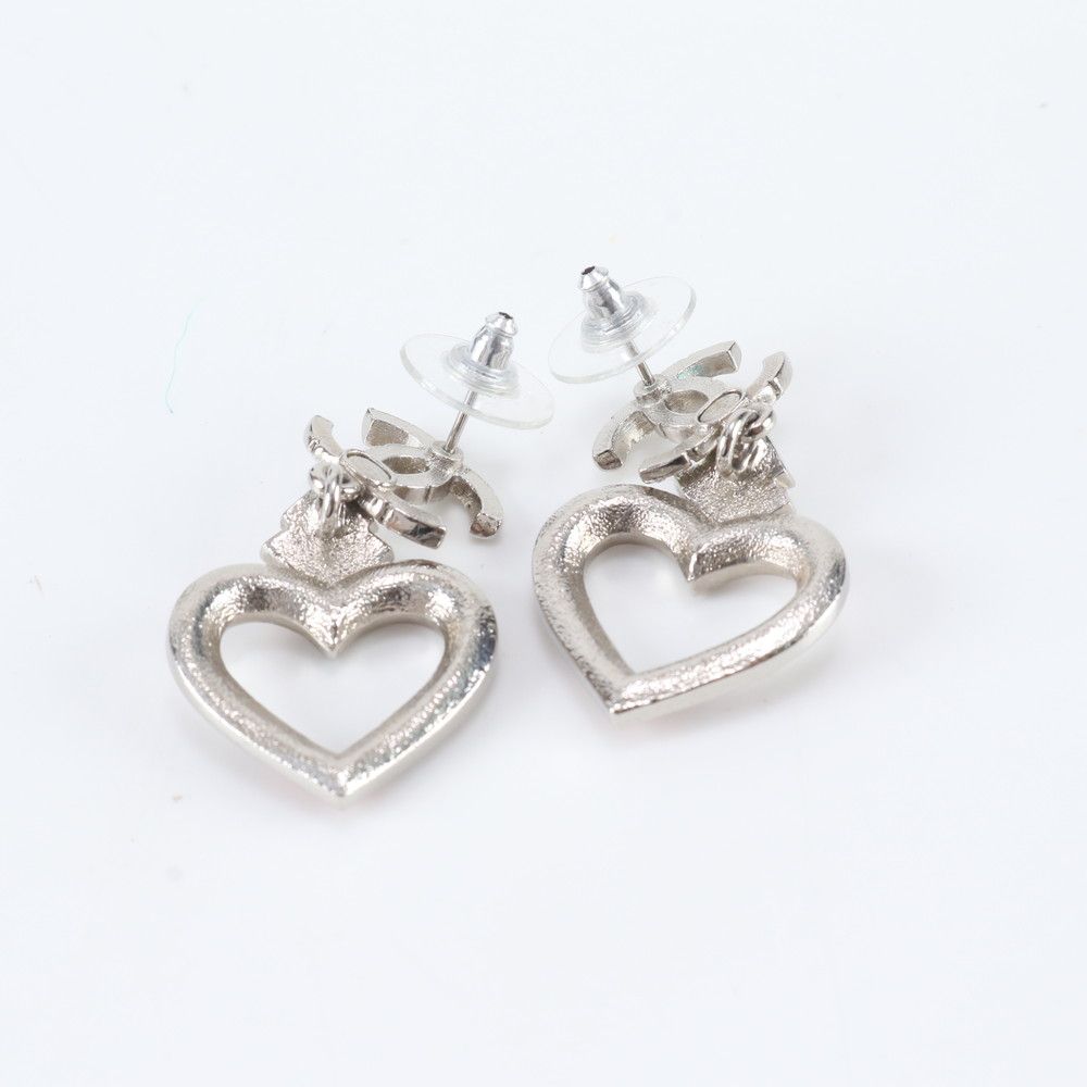 Chanel CC Logo Heart Earrings Silver Rhinestone — view 6