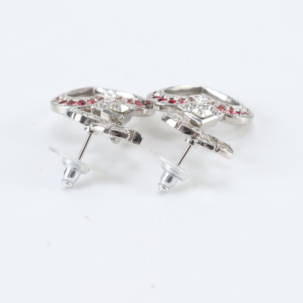 Chanel CC Logo Heart Earrings Silver Rhinestone — view 4
