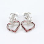 Chanel CC Logo Heart Earrings Silver Rhinestone — view 2