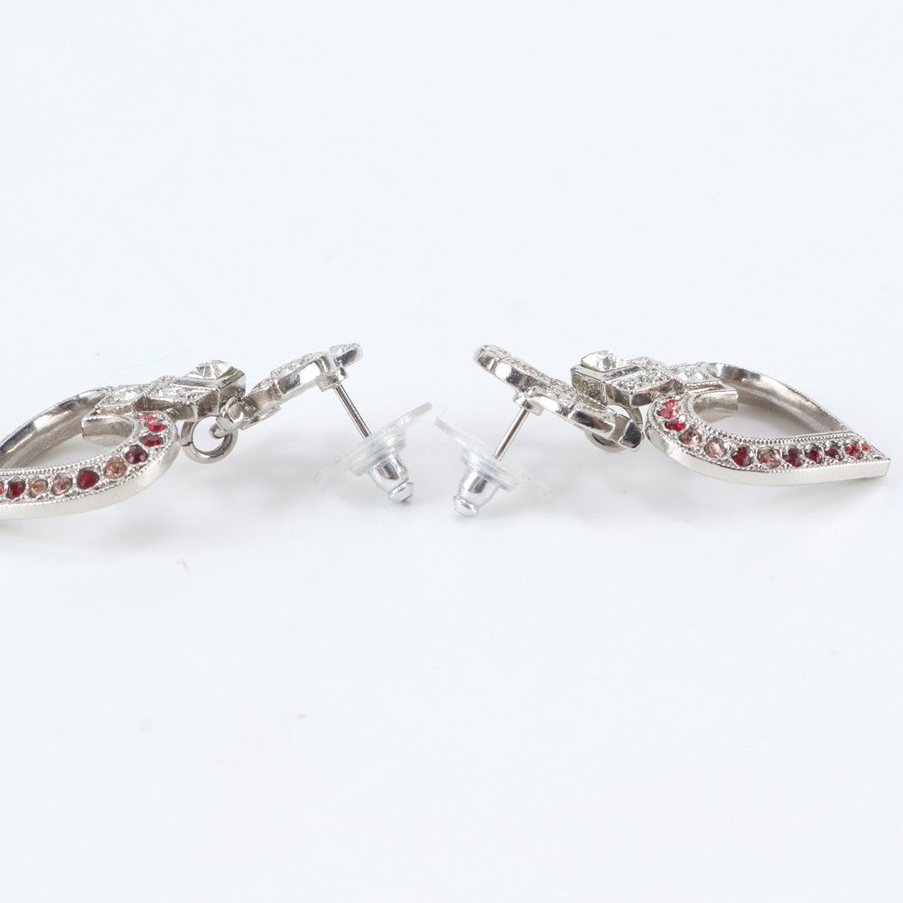 Chanel CC Logo Heart Earrings Silver Rhinestone — view 3