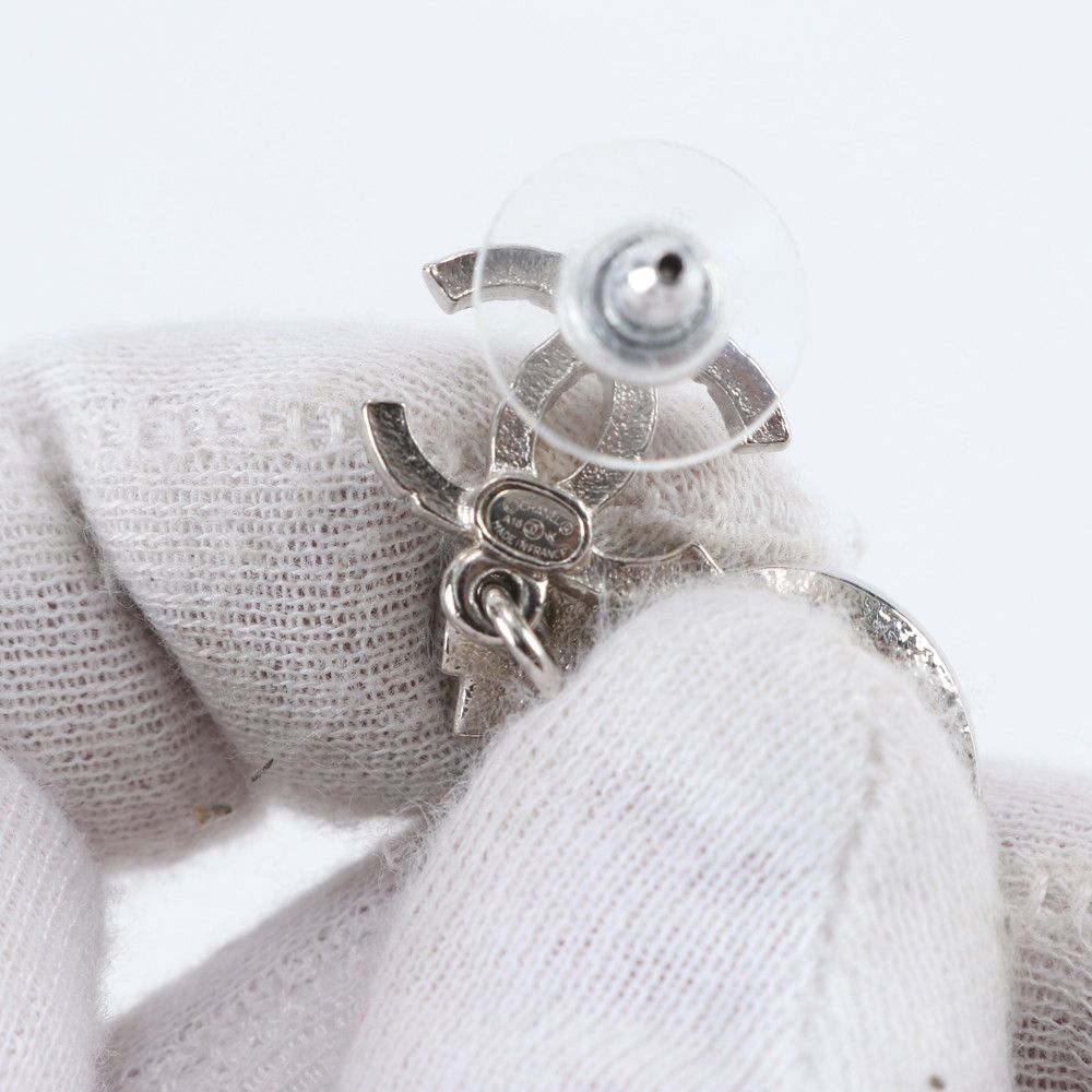 Chanel CC Logo Heart Earrings Silver Rhinestone — view 7