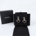 Chanel CC Logo Heart Earrings Silver Rhinestone