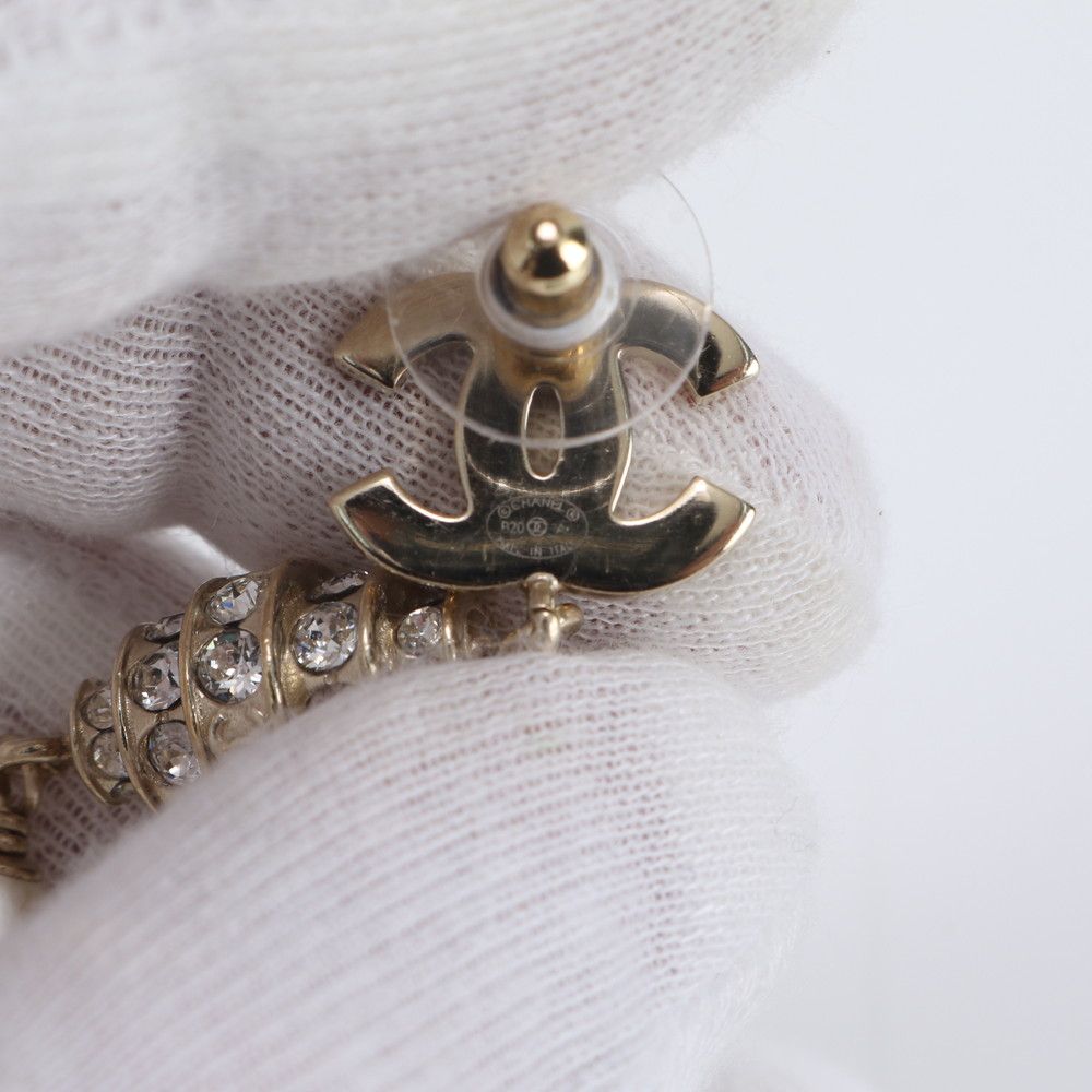 Chanel 20 a CC Logo Faux Pearl Swing Earrings Gold Rhinestone — view 6