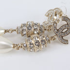 Chanel 20 a CC Logo Faux Pearl Swing Earrings Gold Rhinestone — view 4