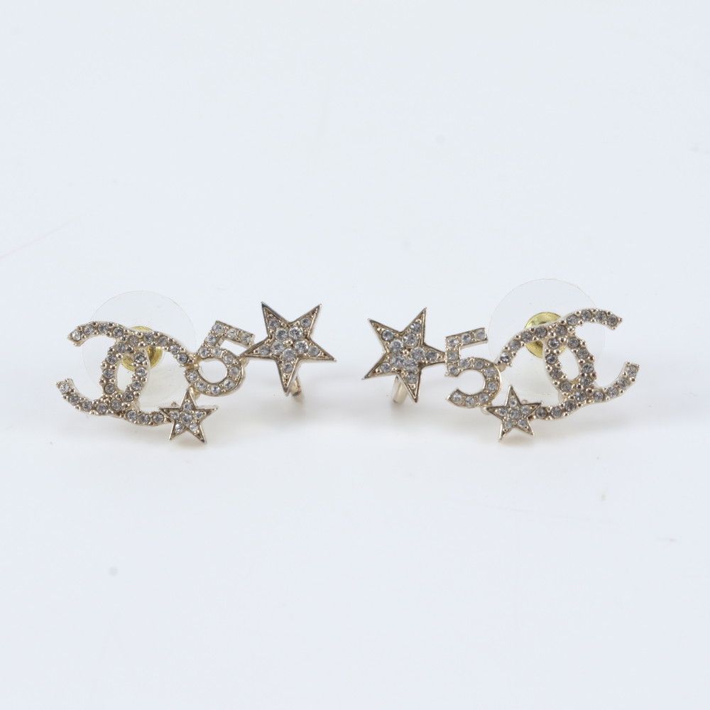 Chanel S CC Logo Star 5 Earrings Gold Rhinestone — view 2