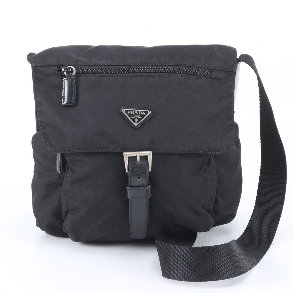 Prada Tessuto Nylon Triangle Logo Leather Shoulder Bag Crossbody Messenger