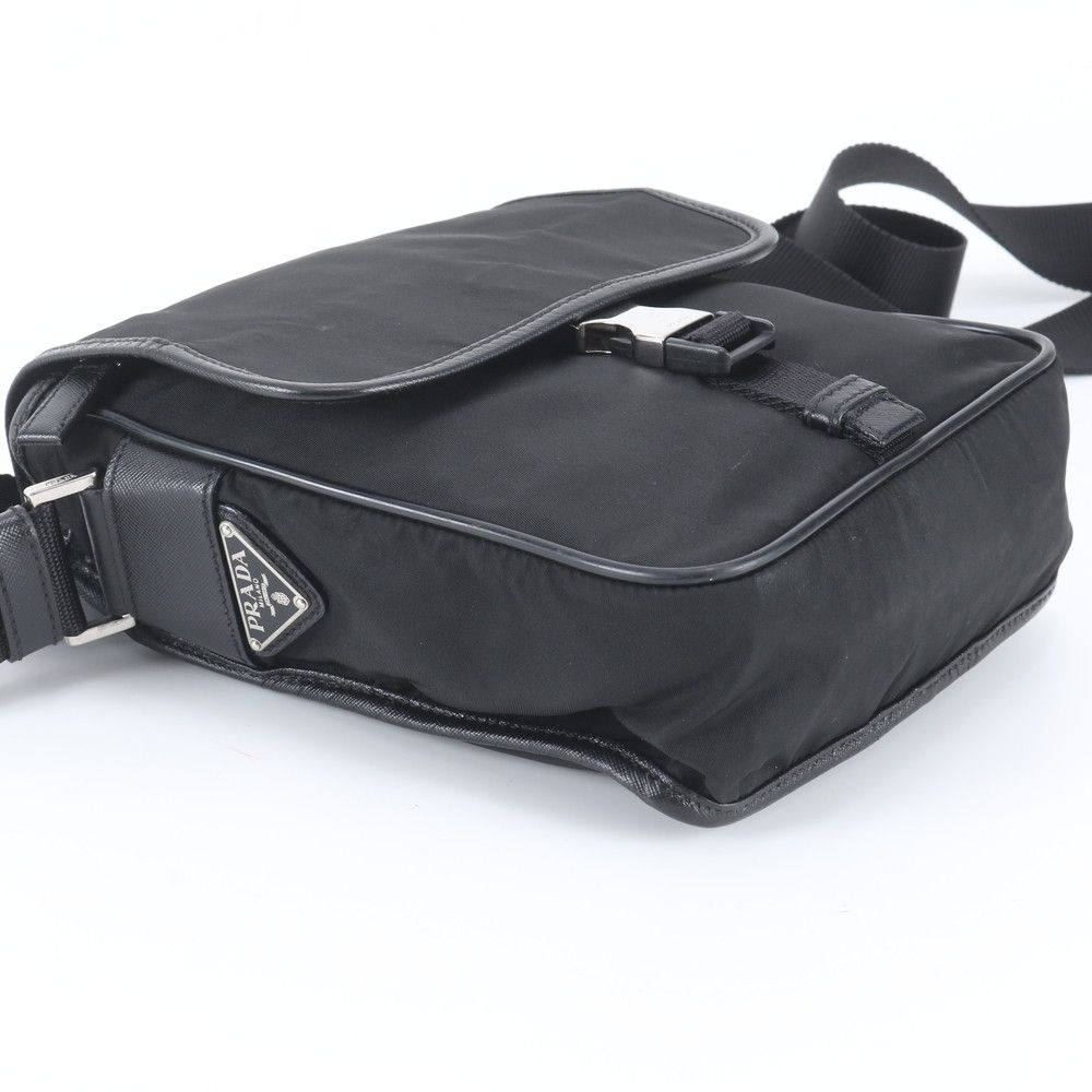 Prada Tessuto Nylon Triangle Logo Leather Shoulder Bag Crossbody Messenger — view 5