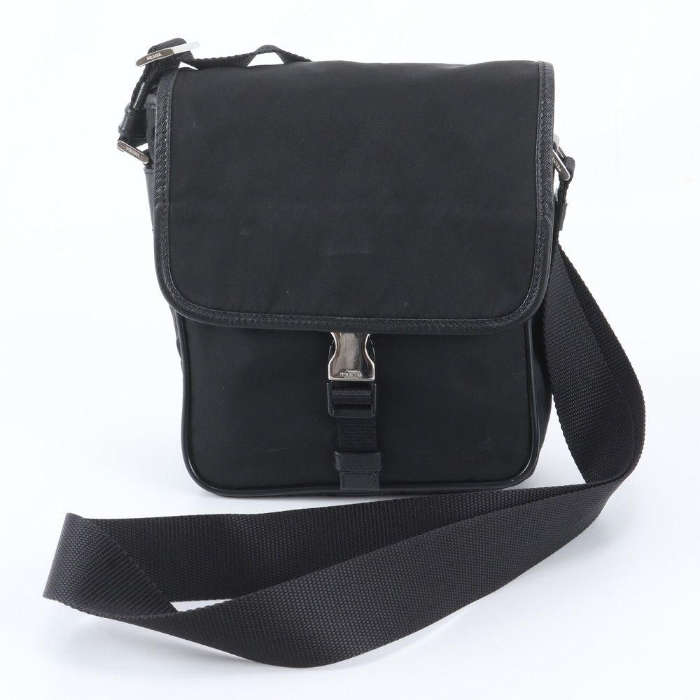 Prada Tessuto Nylon Triangle Logo Leather Shoulder Bag Crossbody Messenger