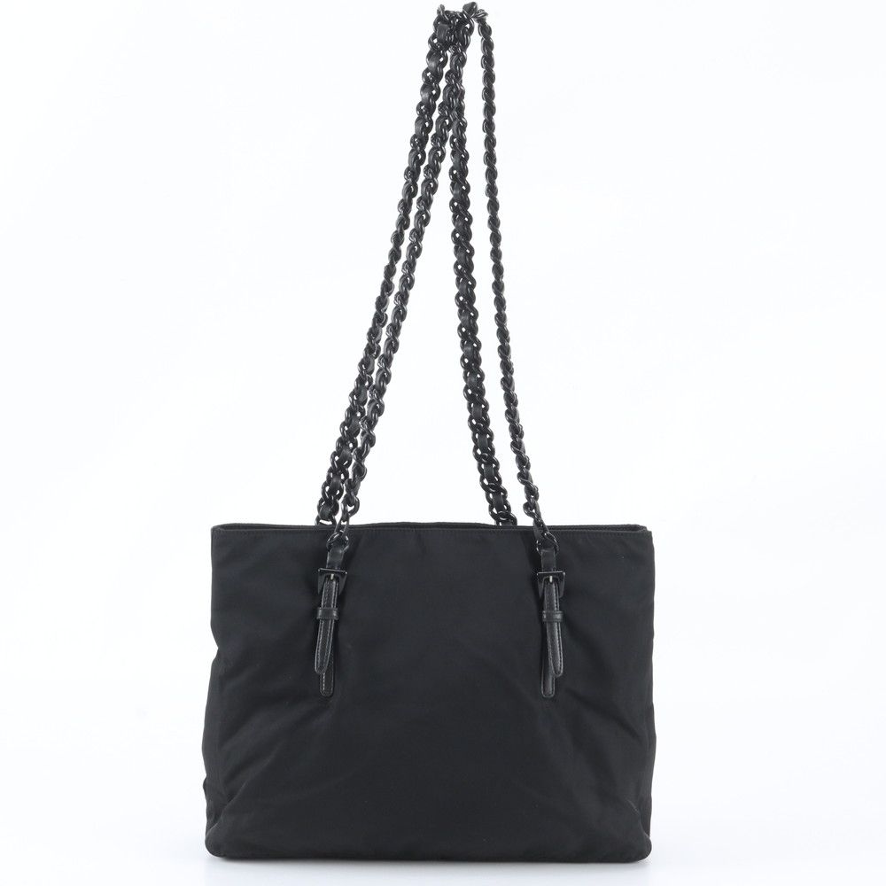 Prada Tessuto Nylon Plastic Chain Triangle Logo Shoulder Bag Black