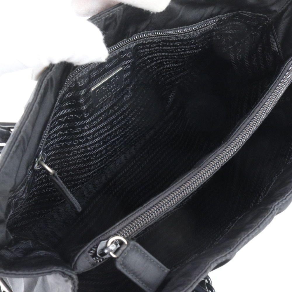 Prada Tessuto Nylon Plastic Chain Triangle Logo Shoulder Bag Black — view 7