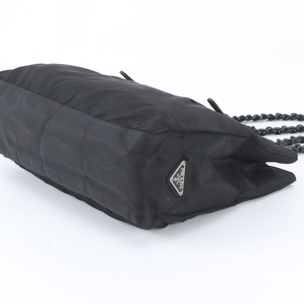 Prada Tessuto Nylon Plastic Chain Triangle Logo Shoulder Bag Black — view 4
