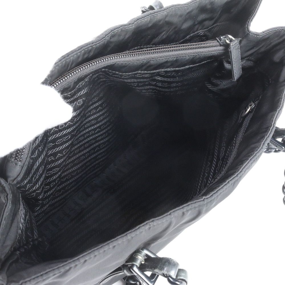 Prada Tessuto Nylon Plastic Chain Triangle Logo Shoulder Bag Black — view 9
