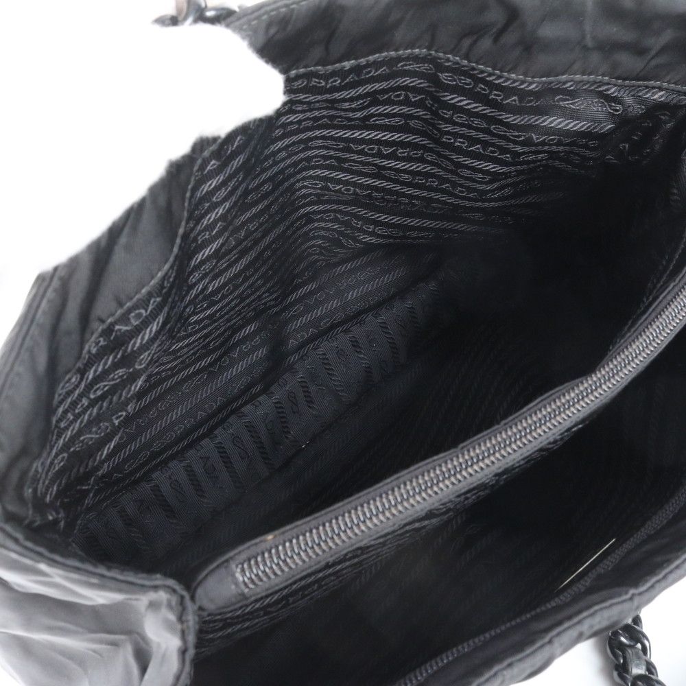 Prada Tessuto Nylon Plastic Chain Triangle Logo Shoulder Bag Black — view 8