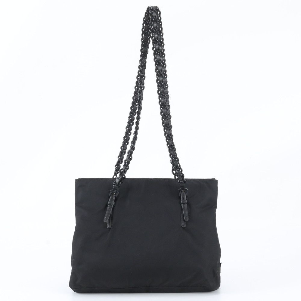 Prada Tessuto Nylon Plastic Chain Triangle Logo Shoulder Bag Black — view 3
