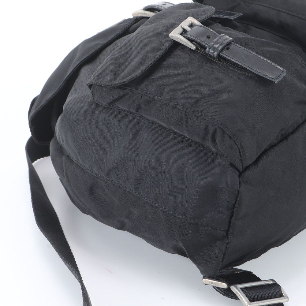 Prada Tessuto Nylon Triangle Logo Leather Backpack Black — view 5
