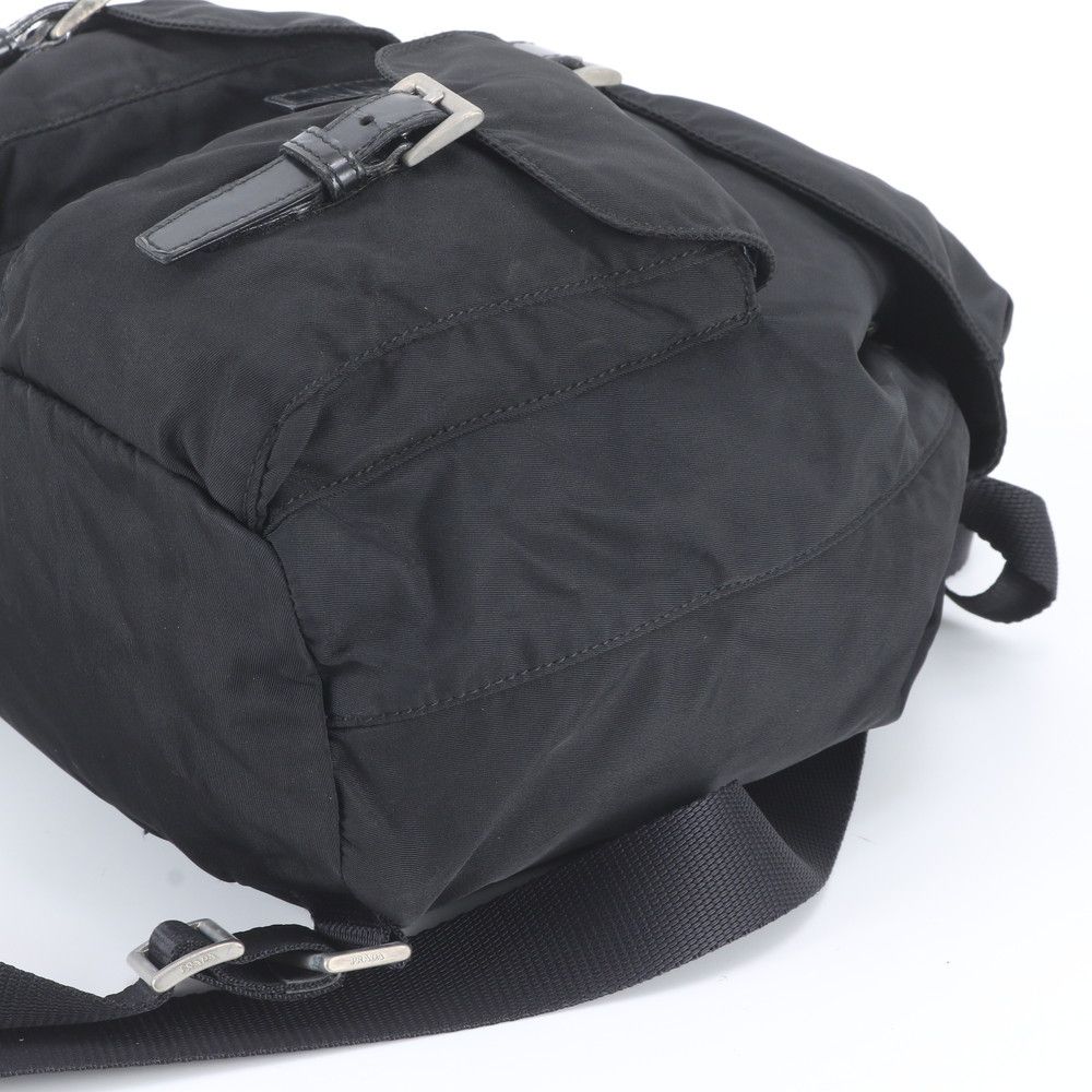 Prada Tessuto Nylon Triangle Logo Leather Backpack Black — view 4