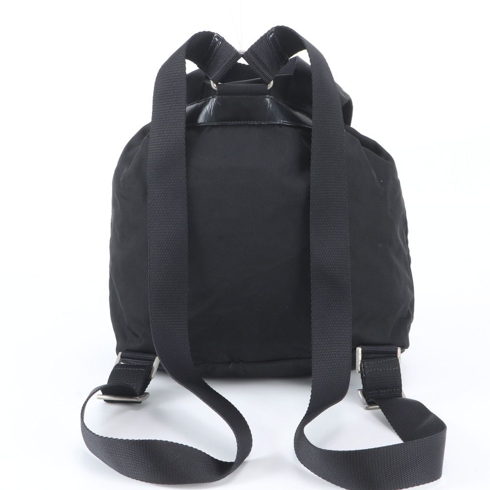 Prada Tessuto Nylon Triangle Logo Leather Backpack Black — view 3