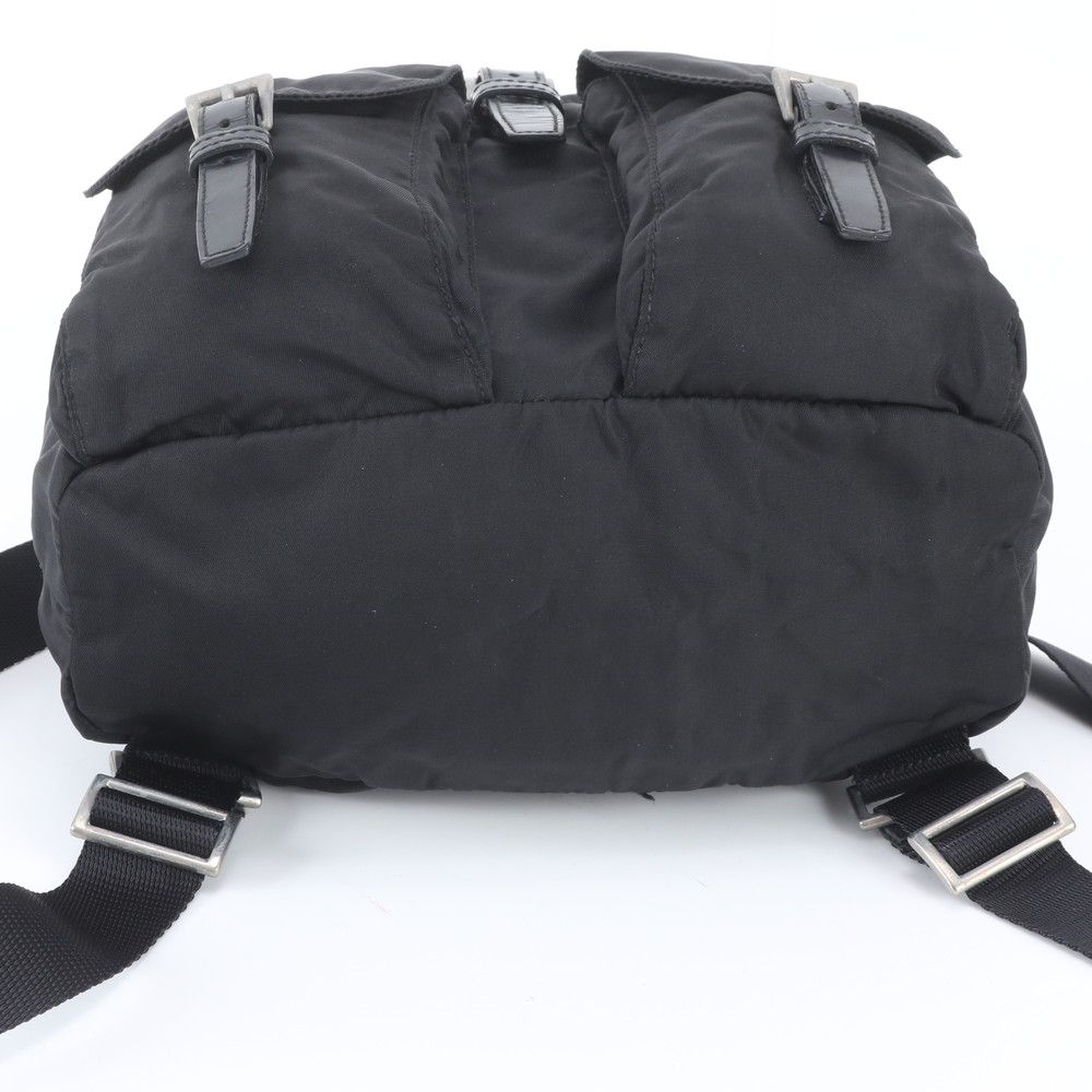 Prada Tessuto Nylon Triangle Logo Leather Backpack Black — view 6
