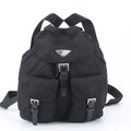 Prada Tessuto Nylon Triangle Logo Leather Backpack Black